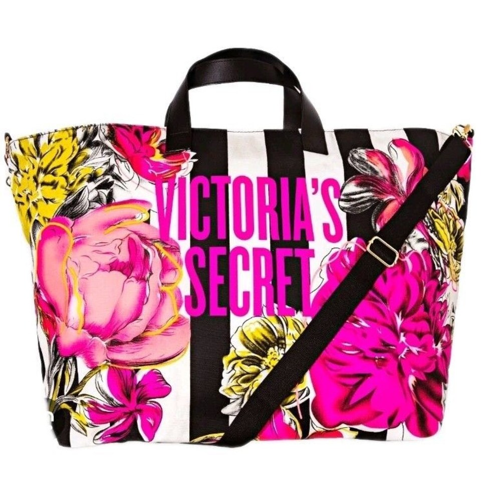 Victoria's Secret Wildflower Weekenderย Tote Large Multicolor Pink Floral Bag NWT